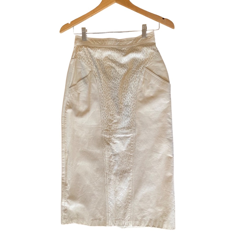 VTG leather skirt white and silver genuine leather long skirt 1980s 80s